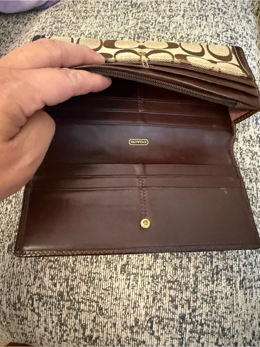 Coach Tan/Brown Signature Jacquard Bifold Wallet with Leather Band - Picture 6 of 7